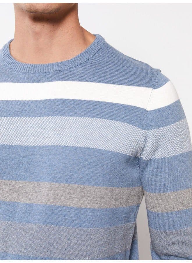 Crew Neck Long Sleeve Striped Men's Knitwear Sweater thumbnail 1