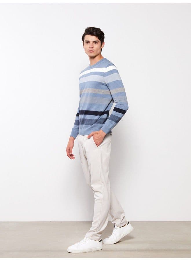 Crew Neck Long Sleeve Striped Men's Knitwear Sweater thumbnail 2