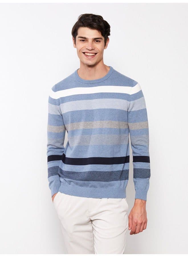 Crew Neck Long Sleeve Striped Men's Knitwear Sweater thumbnail 4