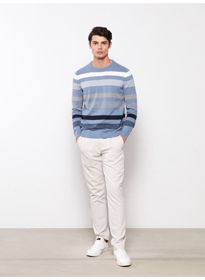 Crew Neck Long Sleeve Striped Men's Knitwear Sweater thumbnail 6