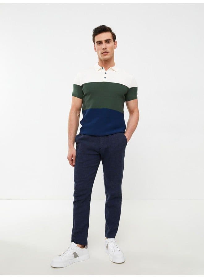 Polo Collar Short Sleeve Color Block Men's Knitwear Sweater thumbnail 3