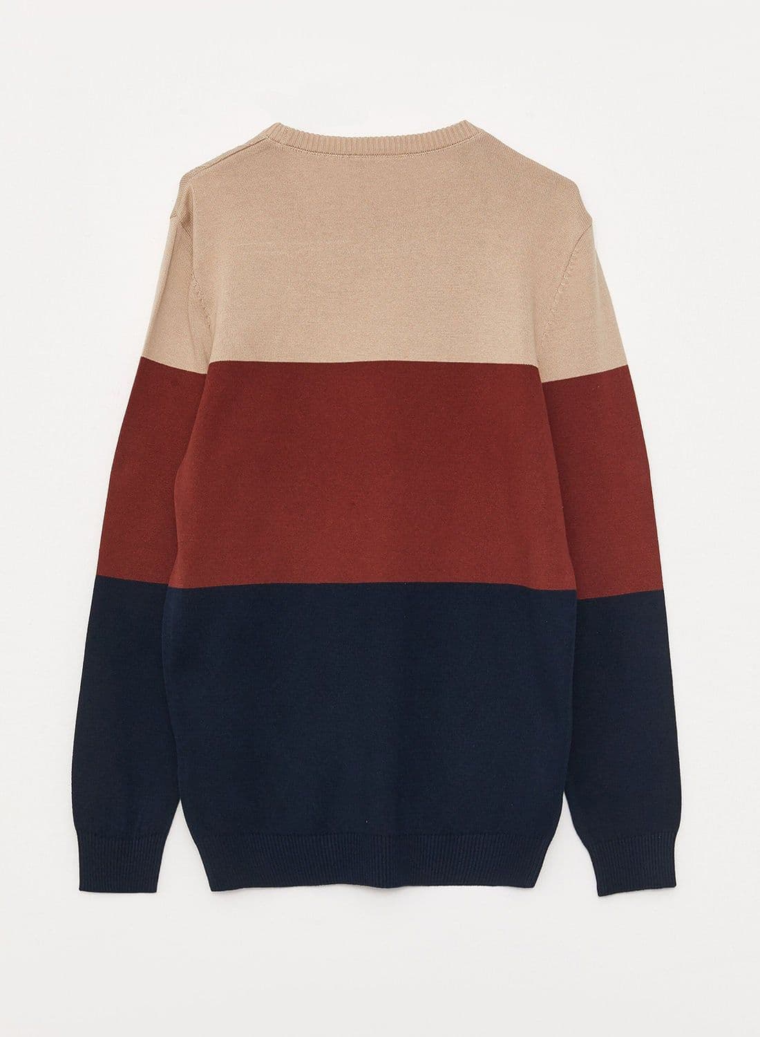Crew Neck Long Sleeve Men's Tricot Sweater with Color Block thumbnail 3